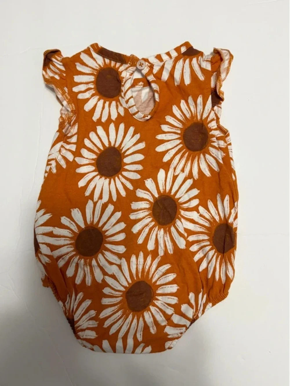 Baby Girl's Sunflower Bubble Romper in a size 3months